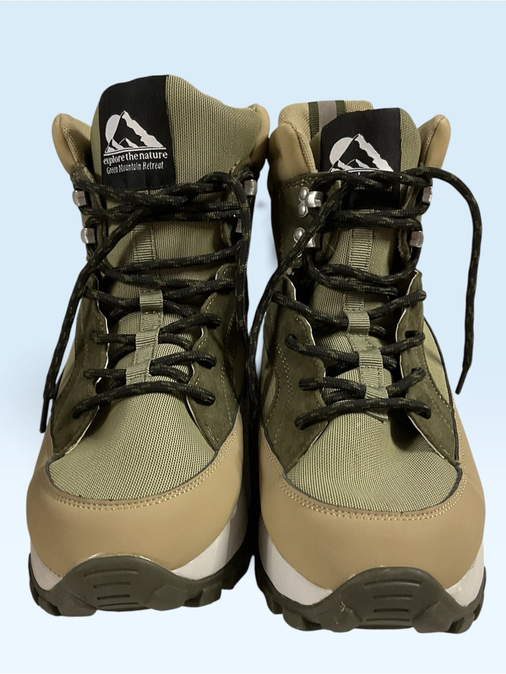 H&M Chunky Winter High Tops Khaki Green Ladies Size 10 Faux Suede, Faux Leather,